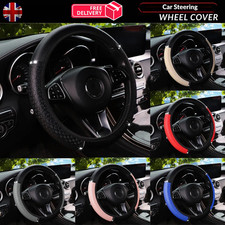 BLACK PU LEATHER 14.5 CAR STEERING WHEEL COVER BREATHABLE ANTI SLIP AUTO PROTECT Steering Wheel Cover price