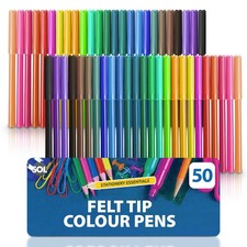 50pk Felt Tip Colour Pens Bright Smooth Writing Drawing Art Colouring Set Felt-tip Pen price