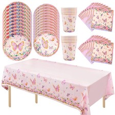 Butterfly Disposable Tableware Set Paper Plate Cup Napkins Pink Butterfly New Disposable Tableware price