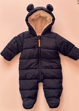 Unisex Baby Snowsuit Age 0-3 Months In Navy Blue With Cute Hood & Fluffy Inner. Baby Snowsuit price