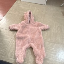NEXT Unisex Baby Pink Hooded Fleece Snowsuit Zip Front Polyester 0-3 Months Baby Snowsuit price