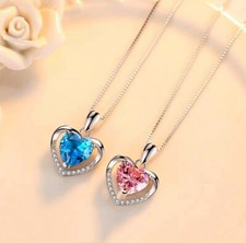 Heart Crystal Pendant 925 Sterling Silver Chain Necklace Womens Jewellery Gifts Costume Necklace price