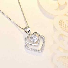 Crystal Love Heart Pendant 925 Sterling Silver Necklace Women Jewellery Gift UK Costume Necklace price