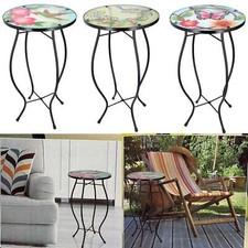 Round Side Coffee Patio Decor Table Mosaic Design Garden Flower Plant Iron/Glass Garden Side Table price