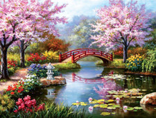 Paint by Numbers for Adults, Cherry Blossom Bridge Canvas Acrylic Paints UK COMP Canvas Painting price