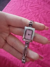 Women’s Quartz Analogue Wristwatch Pink Dial Silver Tone Bracelet Rectangle Wristwatches price