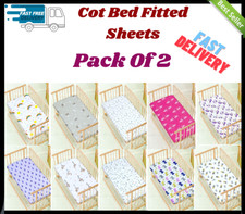 2 x Cot Bed Fitted Sheets Soft Polycotton Baby Toddler Bedding 60x120,70x140cm Baby Bed price