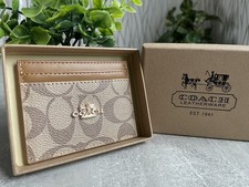 Coach Women’s Tan Card Holder Wallet – Slim ID Case – Gold Logo – New Women's Card Holder price
