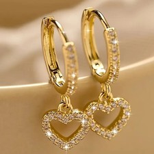 18K Gold Plated Heart Crystal Hoop Drop Earrings Women Girls Jewellery Xmas Gift Gold Earrings price