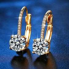925 Sterling Silver 18K Gold Crystal Hinged Earrings Women Girls Jewellery Gift Gold Earrings price