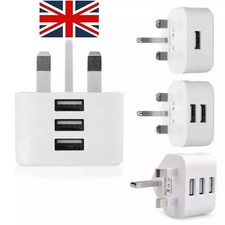 UK 3 Pin Dual USB Plug Adapter Mains Wall Charger 1/2/3-Port For Phones Tablet Tablet Charger price