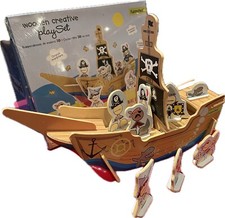 Model Pirate Ship. Wooden Creative Play Set With Characters and Book Toy Ship price