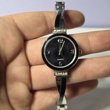 Black Silvertone and Rhinestone Metal Ladies Quartz Bracelet Watch New Battery Watch and Bracelet Accessory price