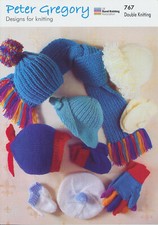 Peter Gregory Double Knitting Pattern Baby DK Hat Beret Scarf Mittens Gloves 767 Baby Gloves & Scarf price