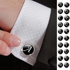 1x Single Letter Black A-Z Men’s Initial Cufflink Alphabet Stainless Steel Cufflinks price