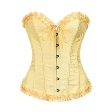 Jacquard Ruffle Trim Boned Yellow Satin Corset Sexy Overbust Slimming Size Large Corset price