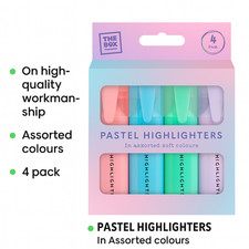 Pack of 4 Pastel Highlighter Marking Pens Assorted Soft Colours Office School Highlighter price