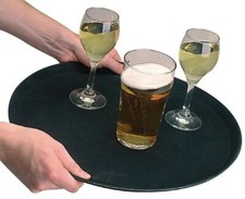 Bar Tray Non Slip 11" 28cm Round Black Serving Waiters Grip Tread Tray Serving Tray price