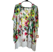 Ocean Pacific Size Large (11-13) Floral Kimono Frayed Swimsuit Cover up Swimsuit price