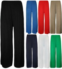 Ladies Womens Plain Palazzo Trousers Baggy Wide Leg Flared Pants 8-26 Women's Trousers price