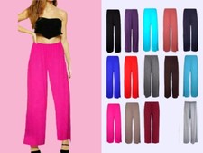 LADIES WOMENS ELASTICATED PLAZZO FLARED TROUSERS SUMMER LOUNGE PANTS SIZE 8-26 Women's Trousers price