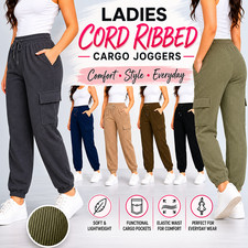 Ladies Womens Cargo Combat Trousers Leggings Joggers Cord Ribbed Bottoms NEW Women's Trousers price