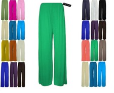 LADIES WOMENS ELASTICATED PLAZZO FLARED TROUSERS SUMMER LOUNGE PANTS SIZE 8-26 Women's Trousers price