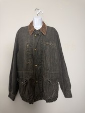 Vintage Trevero Linen Cotton Field Jacket Corduroy Collar Utility Chore Coat L Men's Overcoat price
