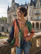 Bohemian Multicolored Tie Dye Tunic Shirt With Beading Size M Tunic price