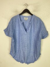 M&S Light Blue Plain Pure Linen Top Tunic V Neck Short Sleeve UK 12 Tunic price