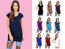 LADIES LOW CUT PLAIN HIP LONG LINE TOP GATHERING T SHIRT TUNIC UK PLUS SIZE Tunic price