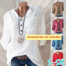 Summer Long Sleeve T-Shirt Womens Tunic Cotton Linen Pullover Blouse Tops Ladies Tunic price