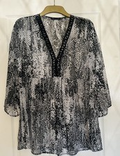 M&S Collection Black White Snakeskin Print Tunic Blouse Top Lace Trim V-Neck 14 Tunic price