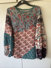 Boho Floral Patchwork Tunic Blouse XL Crochet Trim Long Sleeve Lagenlook Top 23” Tunic price