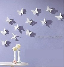 WHITE 3D Butterfly Wall Stickers Art Decal 12pcs PVC Butterflies Home DIY Decor Wall Sticker price