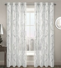 Swirl Ripple Effect Voile Curtain Eyelet Panel White Gold Silver Voile Net Panel Baby Room Curtain price