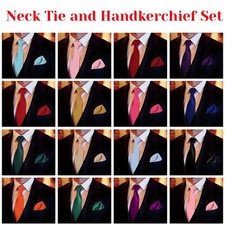Mens Neck Tie & Pocket Square Hanky Set Wedding Reception Birthday Anniversary Tie Set price