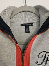 Tommy Hilfiger Boys Knit Cardigan Zip Sweater Grey Navy Red Size S Boys' Sweater & Cardigan & Knitwear price