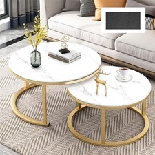 Round Coffee Table Set of 2 Stacking Side End Table Nesting Tables Marble Effect Nesting Tables price