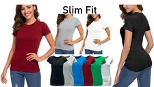 Ladies Womens T Shirt Tee Slim Fit Short Sleeve Top Summer Soft Casual Black NEW Women's T-shirt price