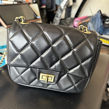 Women’s Small Black Quilted Faux Leather Crossbody Bag Gold Chain Turn Lock Women's Casual Bag price