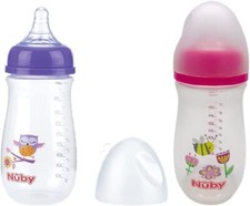 2 x Nuby 270ml Anti Colic Baby Bottle, Slow Flow Straw Nipple - 0+ Months, Clear Baby Bottle price