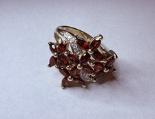 9ct Yellow Gold Vintage Garnet & Diamond Marquise Cluster Ring - Size S 1/2 Gold Wedding Band price