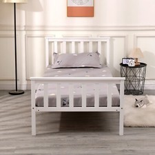 SINGLE BED PINE FRAME 3FT WHITE WOODEN SHAKER STYLE BEDROOM FURNITURE Bed price