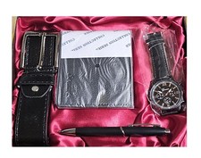 Men's Gift Set Belt + Wallet + Pen + Large Dial Quartz Watch with Gift Box Men's Watch, Belt and Wallet Sets price