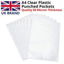 100 X A4 PLASTIC PUNCH PUNCHED POCKETS 50 MICRON FILING WALLETS FOLDERS Folder price