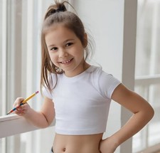 kids Cap Sleeve Crop Top Girls Round Neck Stretchy Vest T Shirt Blouse tee Girls' T-shirt price