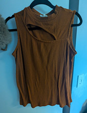 Como Blu Brown Ribbed Knit Mock Neck Sleeveless Pullover Tank Top Women's M Women's Tank Top price