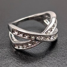 18k White Gold Plated Criss Cross Infinity Ring with Faux Diamonds- Size 6 Diamond Eternity Ring price