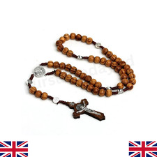 Wooden Rosary Necklace Brown Crucifix Catholic Cross Prayer Worry Beads Prayer Beads price